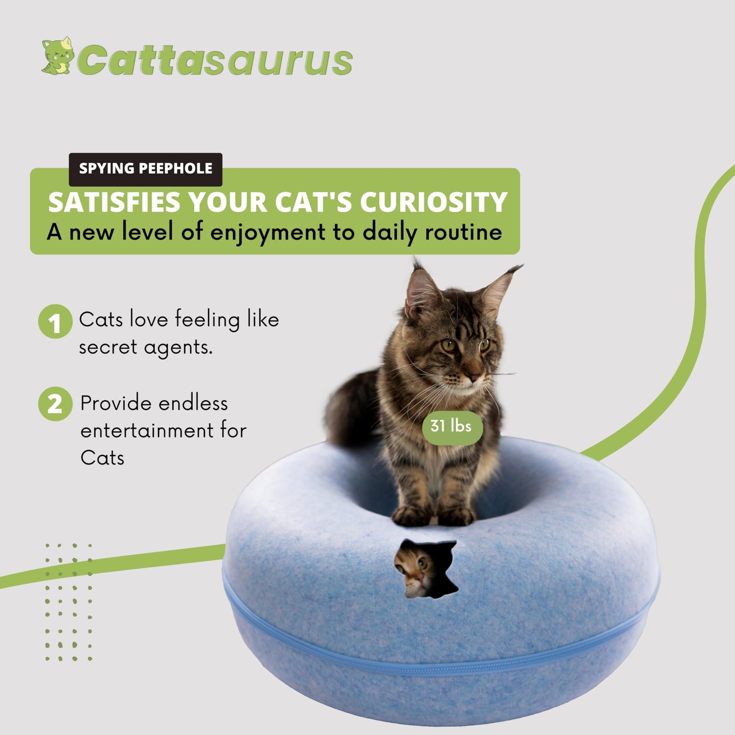 CATTASAURUS Peekaboo Cat Cave for Multiple & Large Cats Up to 30-45 Lbs, Scratch Detachable & Washable Tunnel Bed, Comfy Donut Cat Cave (Light Gray, Large)