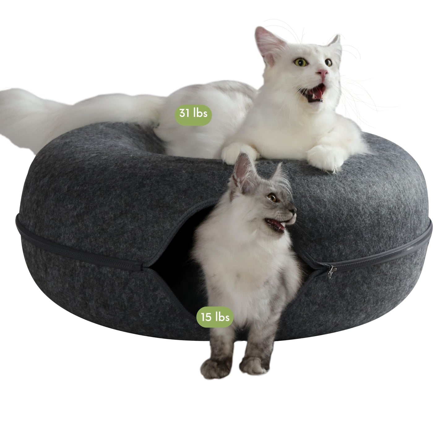 CATTASAURUS Peekaboo Cat Cave for Multiple & Large Cats Up to 30-45 Lbs, Scratch Detachable & Washable Tunnel Bed, Comfy Donut Cat Cave (Light Gray, Large)