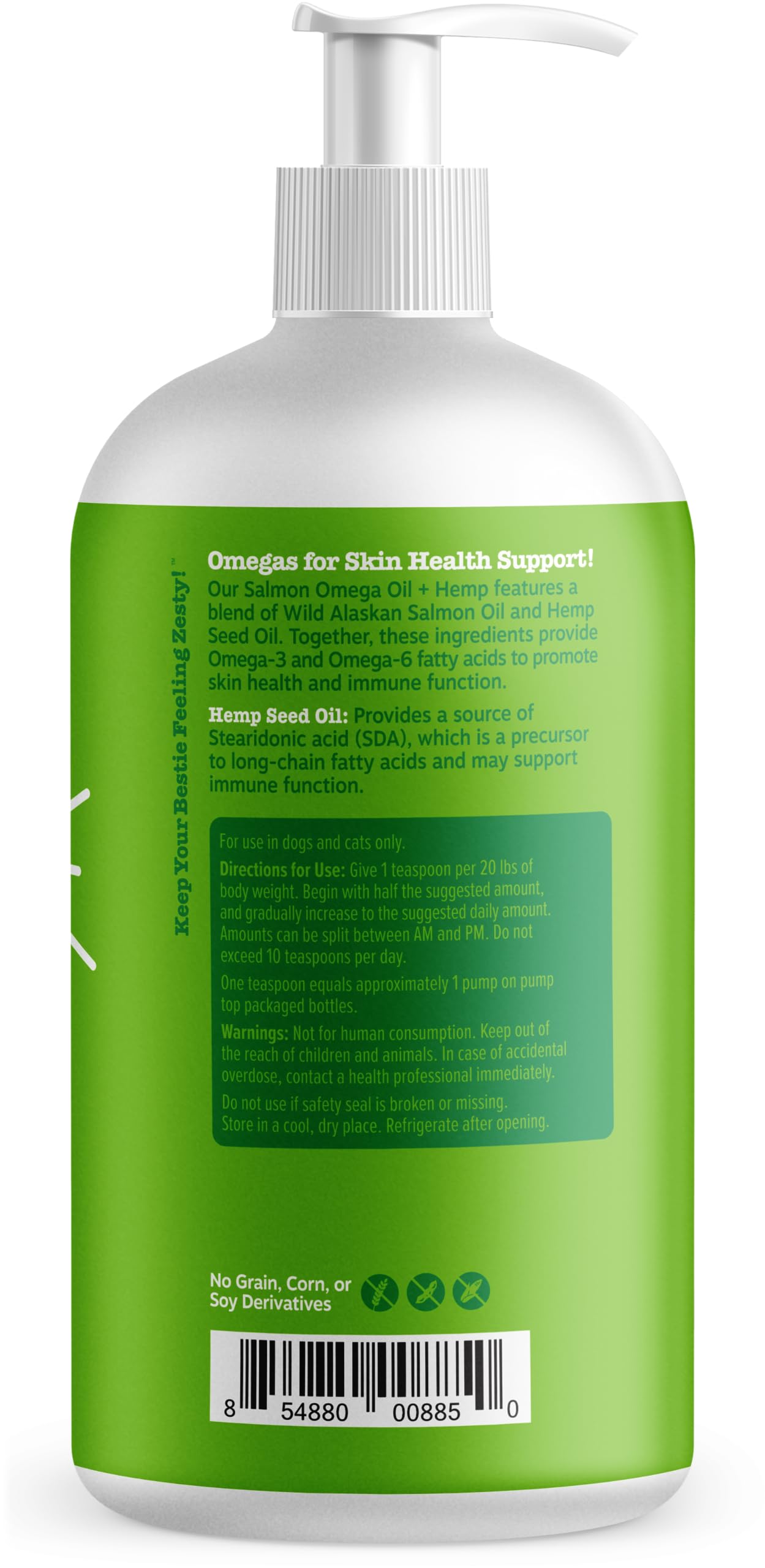 Zesty Paws Wild Alaskan Omega-3 Blend Pollock + Salmon Oil for Dogs and Cats- Skin and Coat Support, Omega 3 Supplement for Pets, 16oz