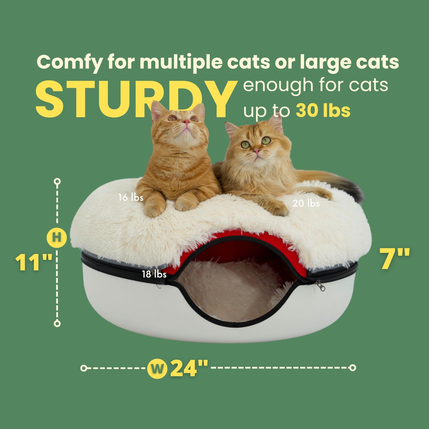 CATTASAURUS Peekaboo Cat Cave for Multiple & Large Cats Up to 30-45 Lbs, Scratch Detachable & Washable Tunnel Bed, Comfy Donut Cat Cave (Light Gray, Large)