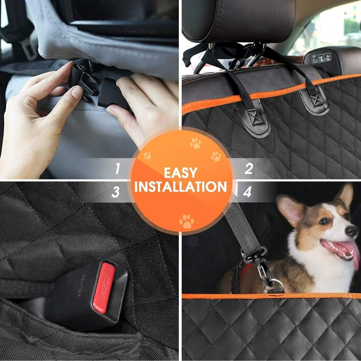 Back Seat Extender for Dogs - Large Space, Waterproof Dog Car Seat Cover for Back Seat with Hard Bottom Holds 420lbs, 600D Heavy-Duty Upgraded Material Dog Hammock for Car, Easy to Use and Clean