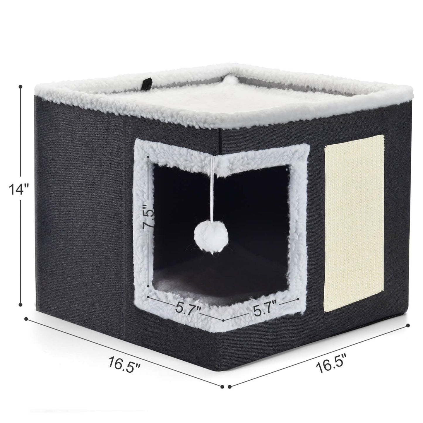 petizer Cat Bed for Indoor Cats, Large Covered Cat House with Scratch Pad, Foldable Cat Cave Bed & Hideaway Cube with Reversible Cushions, Cute Cat Condo for Multi Small Pet Kitten (Dark Grey)