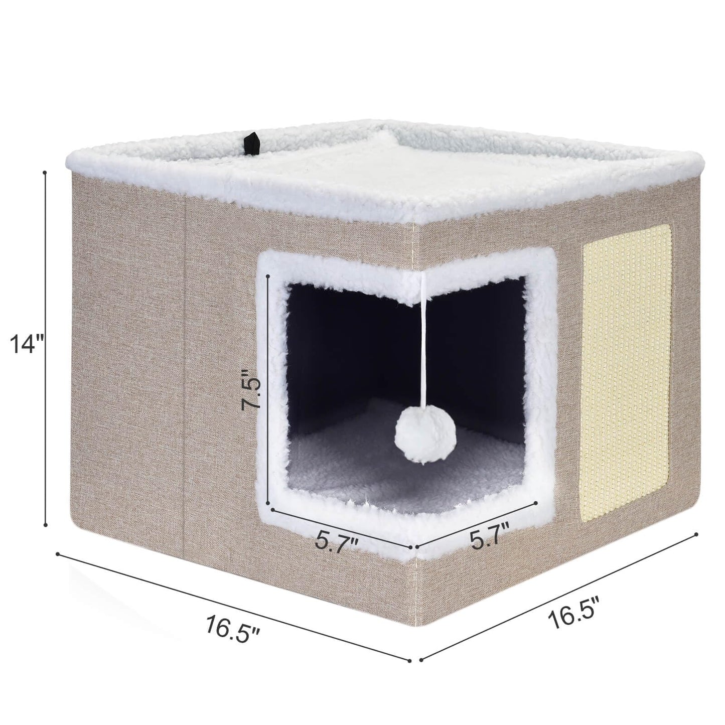 petizer Cat Bed for Indoor Cats, Large Covered Cat House with Scratch Pad, Foldable Cat Cave Bed & Hideaway Cube with Reversible Cushions, Cute Cat Condo for Multi Small Pet Kitten (Dark Grey)