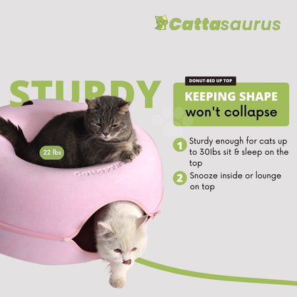 CATTASAURUS Peekaboo Cat Cave for Multiple & Large Cats Up to 30-45 Lbs, Scratch Detachable & Washable Tunnel Bed, Comfy Donut Cat Cave (Light Gray, Large)