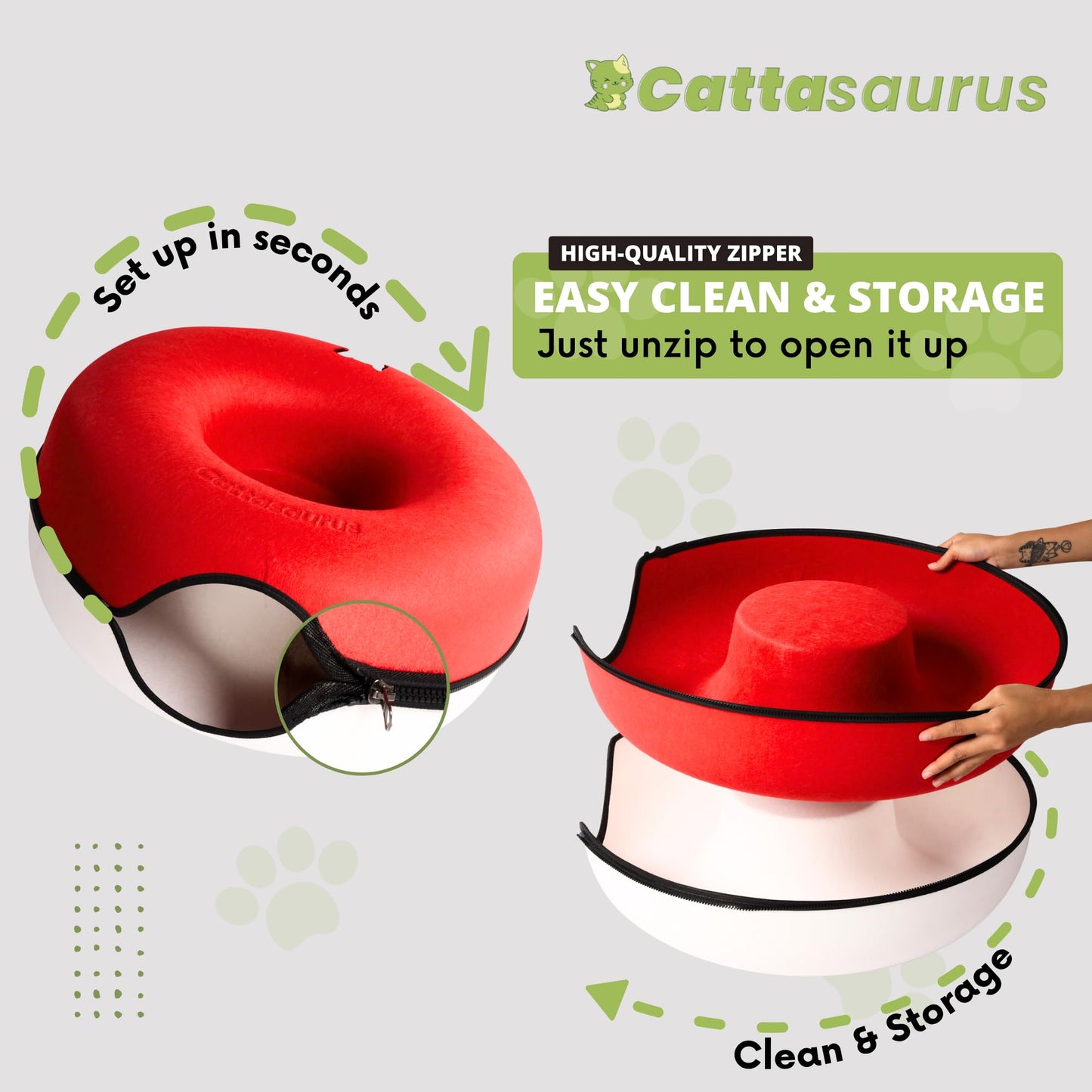 CATTASAURUS Peekaboo Cat Cave for Multiple & Large Cats Up to 30-45 Lbs, Scratch Detachable & Washable Tunnel Bed, Comfy Donut Cat Cave (Light Gray, Large)