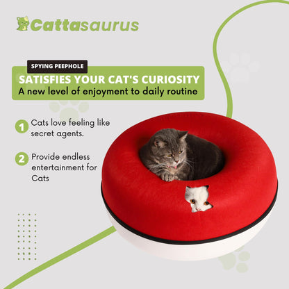 CATTASAURUS Peekaboo Cat Cave for Multiple & Large Cats Up to 30-45 Lbs, Scratch Detachable & Washable Tunnel Bed, Comfy Donut Cat Cave (Light Gray, Large)