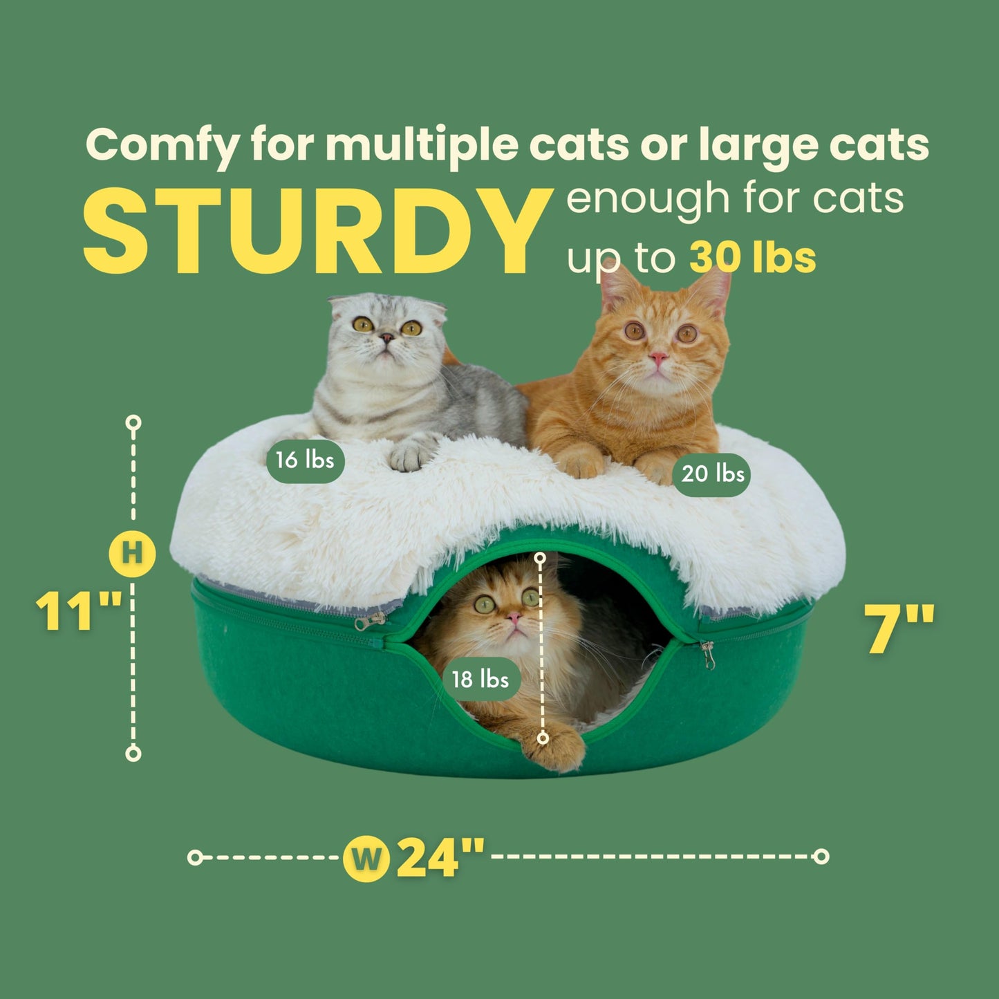 CATTASAURUS Peekaboo Cat Cave for Multiple & Large Cats Up to 30-45 Lbs, Scratch Detachable & Washable Tunnel Bed, Comfy Donut Cat Cave (Light Gray, Large)