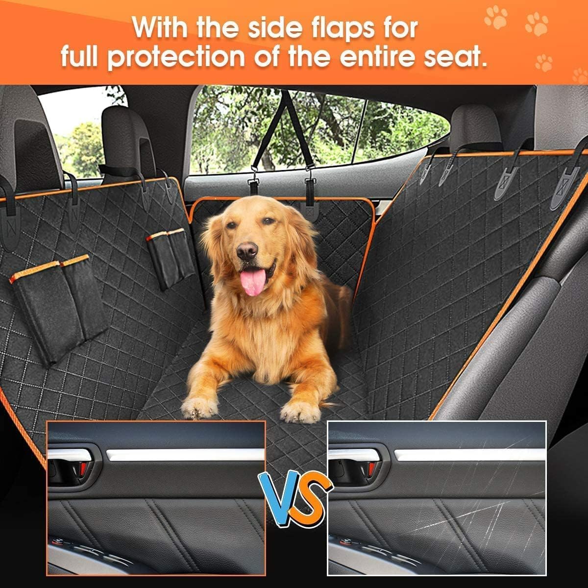Back Seat Extender for Dogs - Large Space, Waterproof Dog Car Seat Cover for Back Seat with Hard Bottom Holds 420lbs, 600D Heavy-Duty Upgraded Material Dog Hammock for Car, Easy to Use and Clean