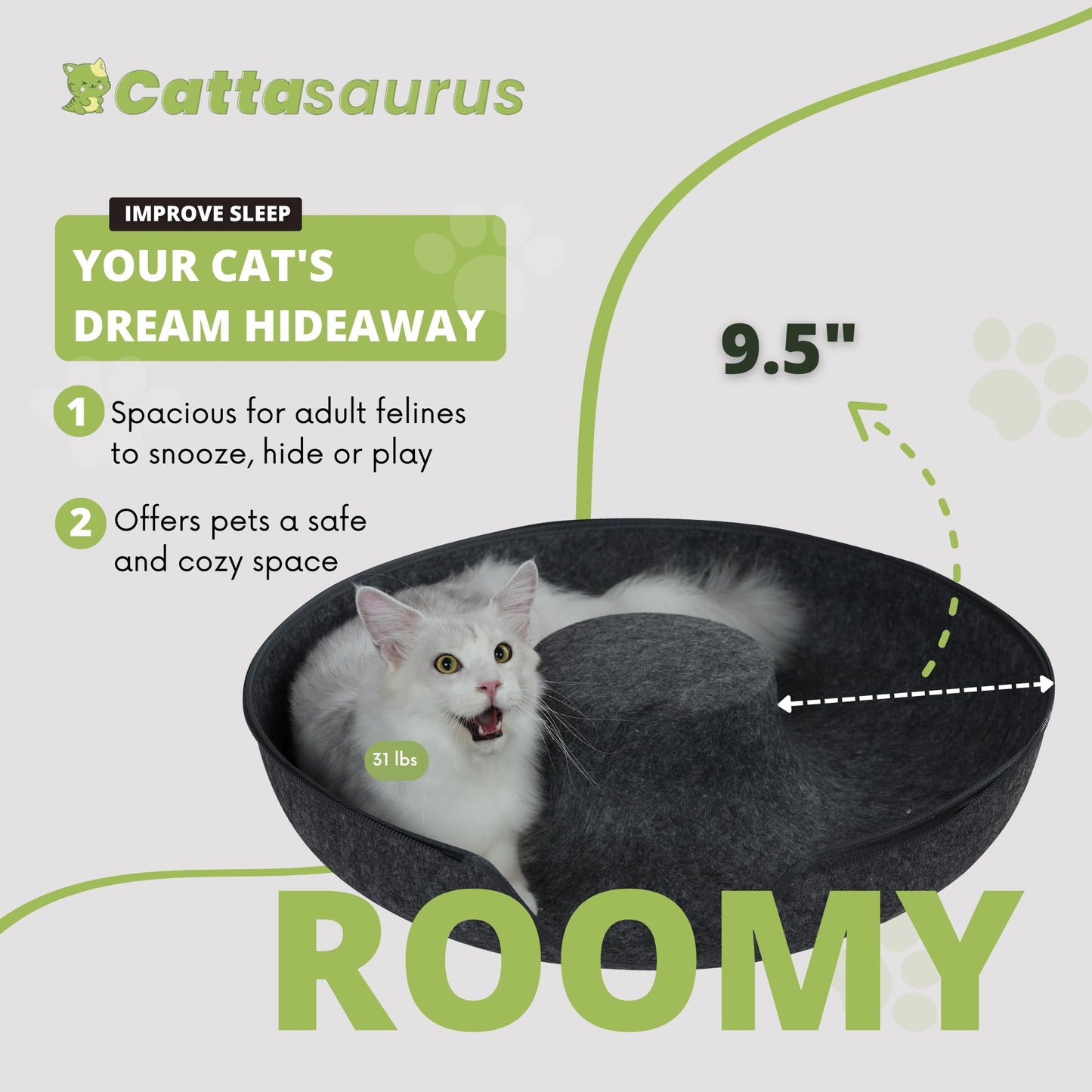 CATTASAURUS Peekaboo Cat Cave for Multiple & Large Cats Up to 30-45 Lbs, Scratch Detachable & Washable Tunnel Bed, Comfy Donut Cat Cave (Light Gray, Large)