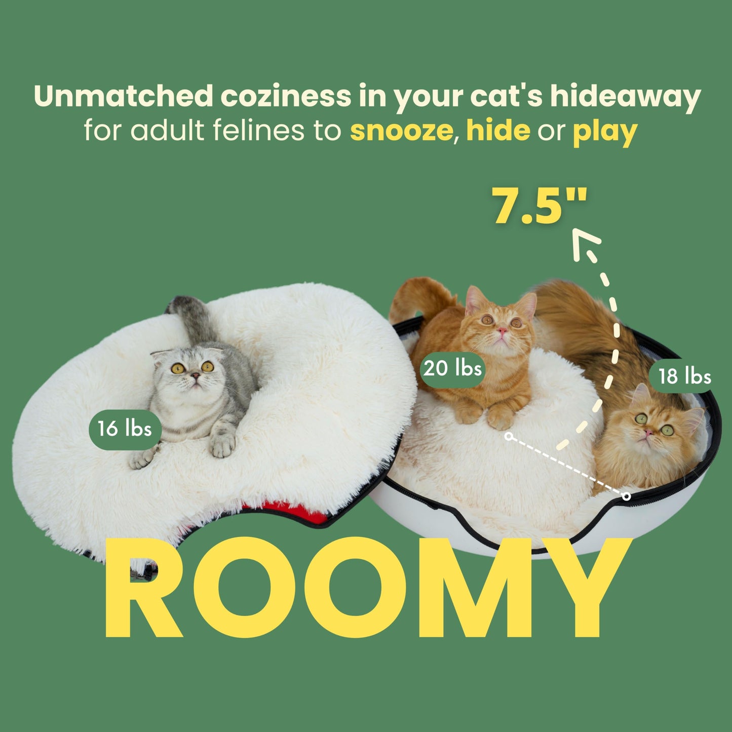 CATTASAURUS Peekaboo Cat Cave for Multiple & Large Cats Up to 30-45 Lbs, Scratch Detachable & Washable Tunnel Bed, Comfy Donut Cat Cave (Light Gray, Large)