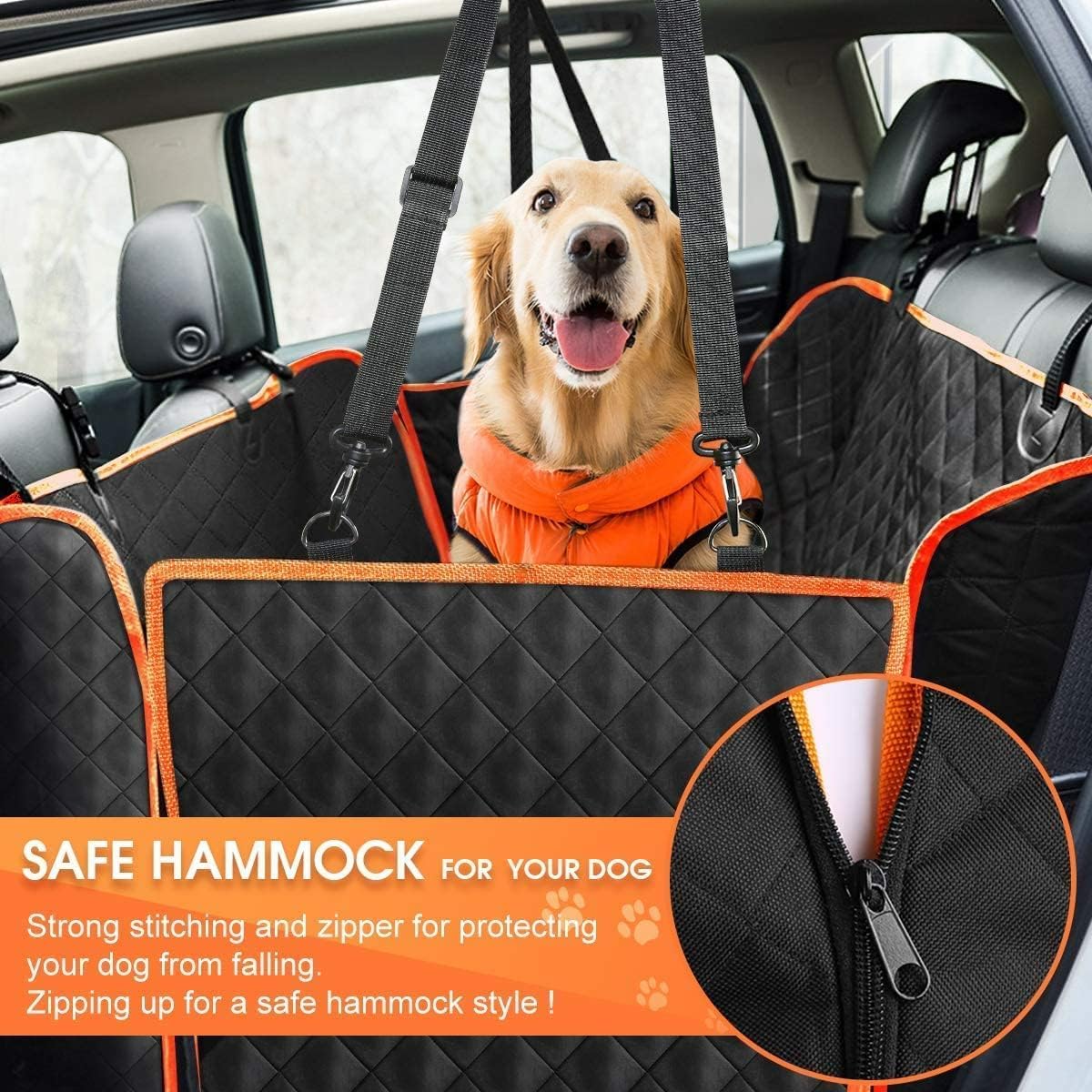 Back Seat Extender for Dogs - Large Space, Waterproof Dog Car Seat Cover for Back Seat with Hard Bottom Holds 420lbs, 600D Heavy-Duty Upgraded Material Dog Hammock for Car, Easy to Use and Clean