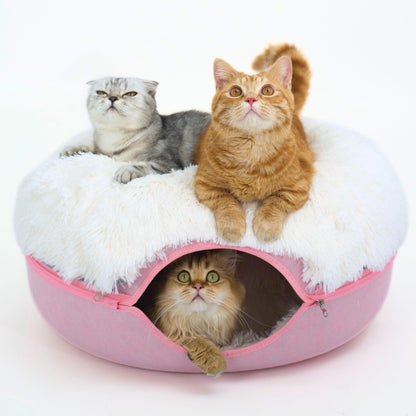 CATTASAURUS Peekaboo Cat Cave for Multiple & Large Cats Up to 30-45 Lbs, Scratch Detachable & Washable Tunnel Bed, Comfy Donut Cat Cave (Light Gray, Large)