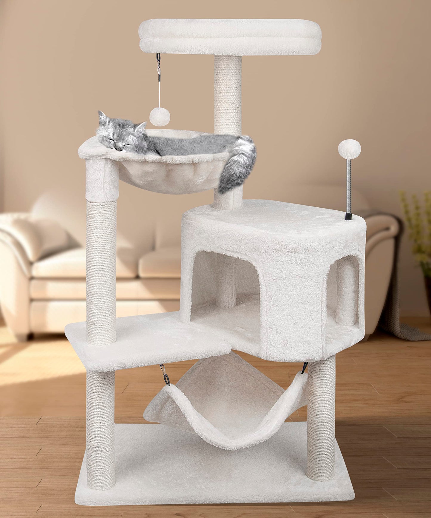 YUNIQUE Cat Tree with Cat Condo and Big Hammock, Grey