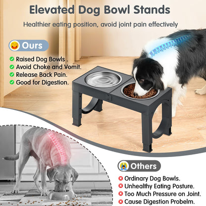 XIAZ Elevated Dog Bowls Large Breed Raised Dogs Bowl Stand Large/Medium Sized Dog 1L Food Water Bowl Stands 5 Heights Adjustable 9/11/12/14in Black Pet Feeder Dish Station