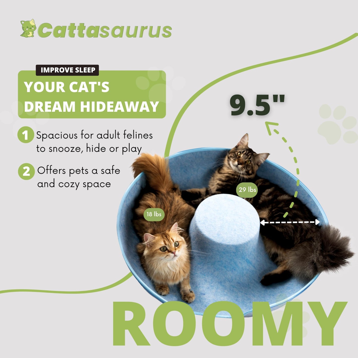 CATTASAURUS Peekaboo Cat Cave for Multiple & Large Cats Up to 30-45 Lbs, Scratch Detachable & Washable Tunnel Bed, Comfy Donut Cat Cave (Light Gray, Large)