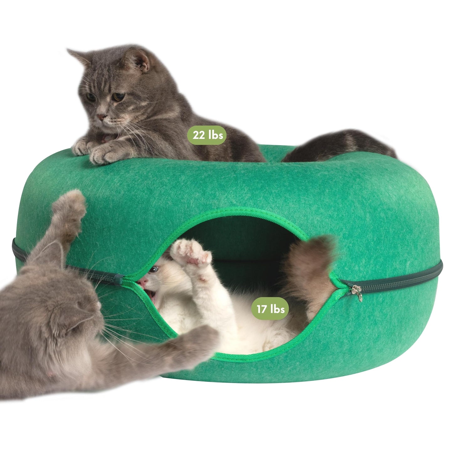 CATTASAURUS Peekaboo Cat Cave for Multiple & Large Cats Up to 30-45 Lbs, Scratch Detachable & Washable Tunnel Bed, Comfy Donut Cat Cave (Light Gray, Large)
