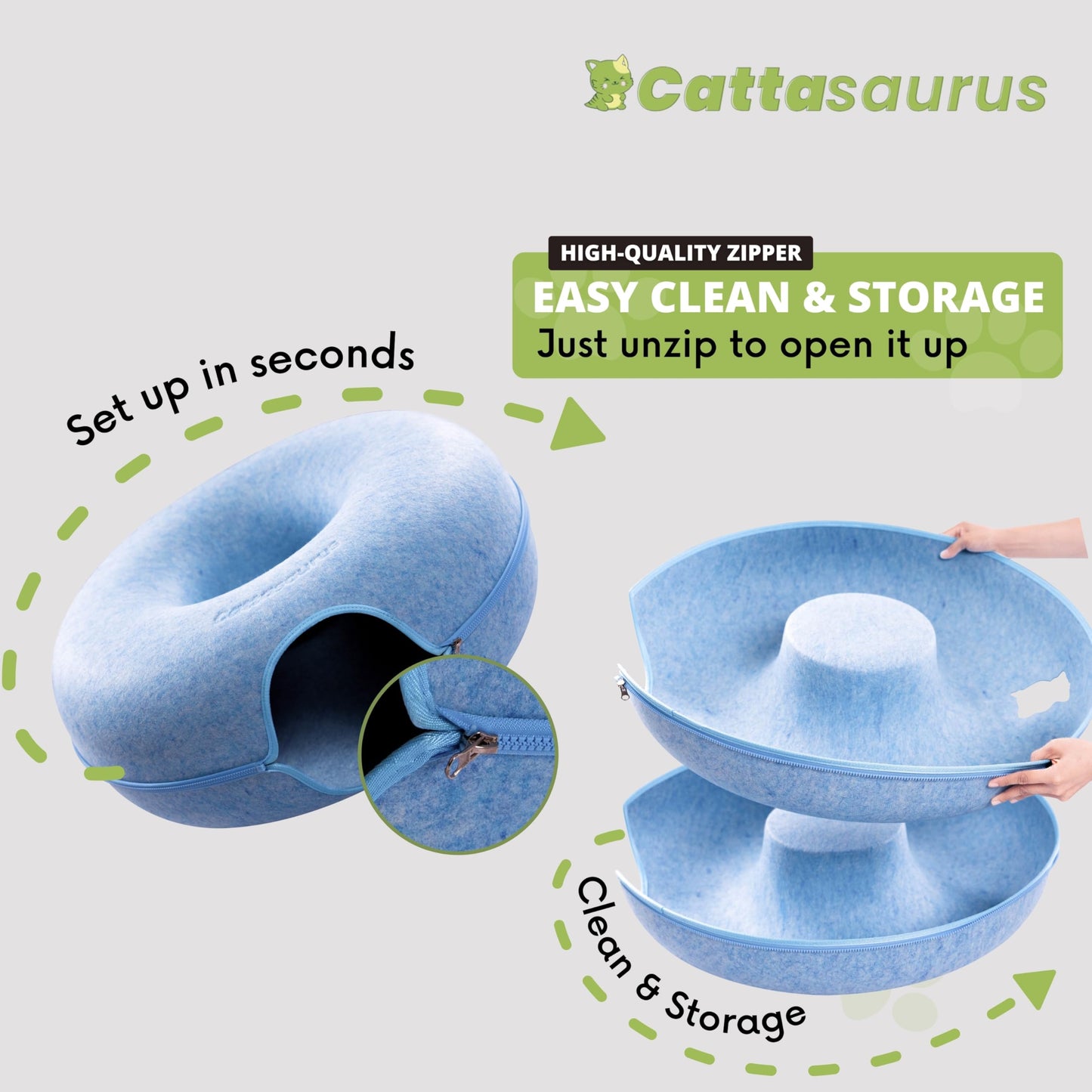 CATTASAURUS Peekaboo Cat Cave for Multiple & Large Cats Up to 30-45 Lbs, Scratch Detachable & Washable Tunnel Bed, Comfy Donut Cat Cave (Light Gray, Large)