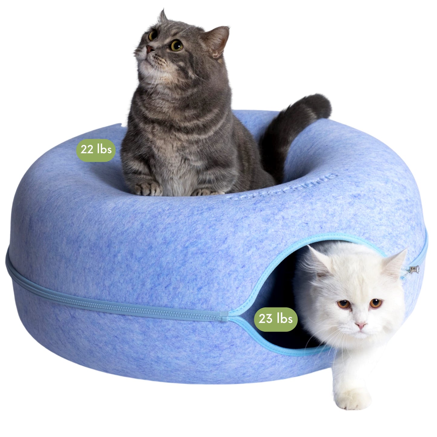 CATTASAURUS Peekaboo Cat Cave for Multiple & Large Cats Up to 30-45 Lbs, Scratch Detachable & Washable Tunnel Bed, Comfy Donut Cat Cave (Light Gray, Large)