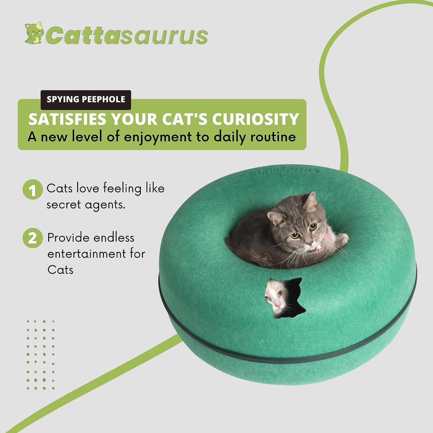 CATTASAURUS Peekaboo Cat Cave for Multiple & Large Cats Up to 30-45 Lbs, Scratch Detachable & Washable Tunnel Bed, Comfy Donut Cat Cave (Light Gray, Large)