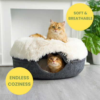 CATTASAURUS Peekaboo Cat Cave for Multiple & Large Cats Up to 30-45 Lbs, Scratch Detachable & Washable Tunnel Bed, Comfy Donut Cat Cave (Light Gray, Large)