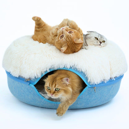 CATTASAURUS Peekaboo Cat Cave for Multiple & Large Cats Up to 30-45 Lbs, Scratch Detachable & Washable Tunnel Bed, Comfy Donut Cat Cave (Light Gray, Large)