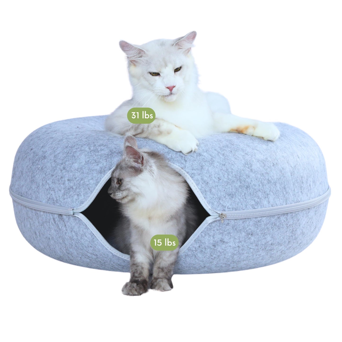 CATTASAURUS Peekaboo Cat Cave for Multiple & Large Cats Up to 30-45 Lbs, Scratch Detachable & Washable Tunnel Bed, Comfy Donut Cat Cave (Light Gray, Large)