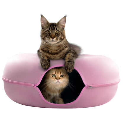 CATTASAURUS Peekaboo Cat Cave for Multiple & Large Cats Up to 30-45 Lbs, Scratch Detachable & Washable Tunnel Bed, Comfy Donut Cat Cave (Light Gray, Large)