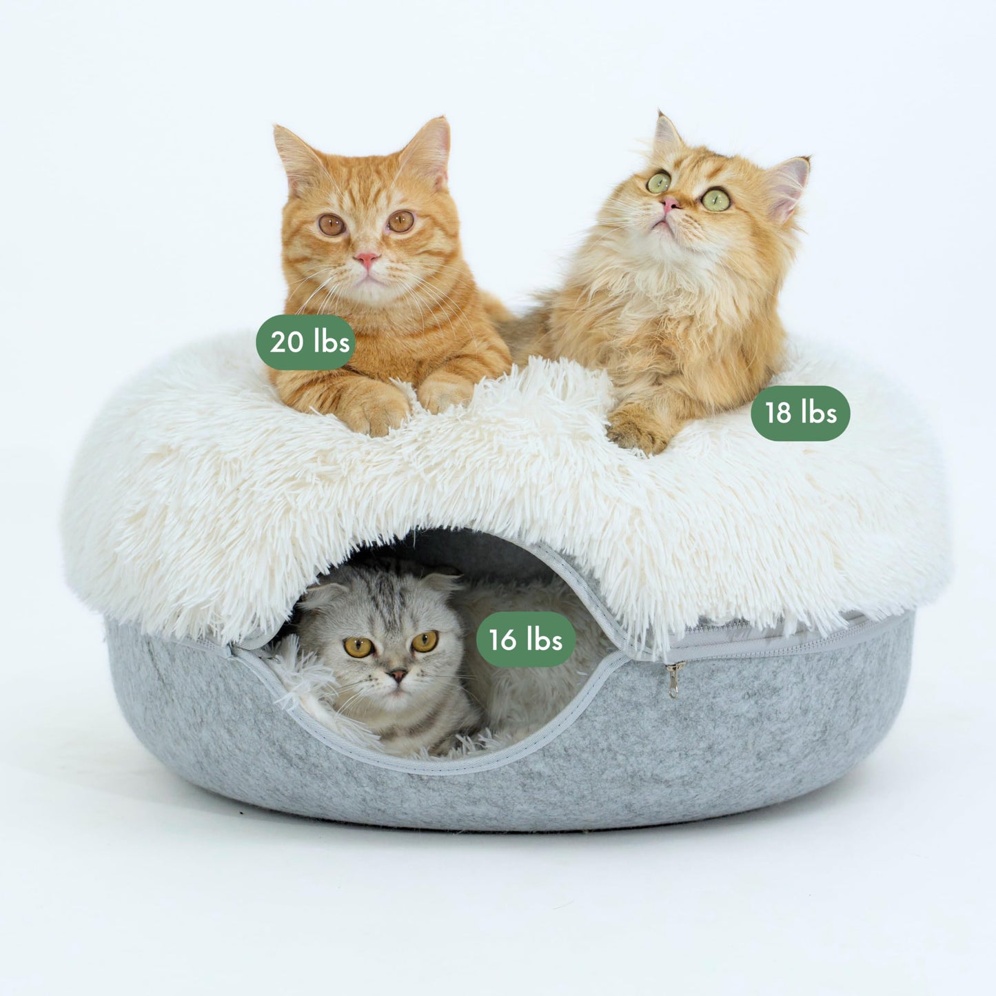 CATTASAURUS Peekaboo Cat Cave for Multiple & Large Cats Up to 30-45 Lbs, Scratch Detachable & Washable Tunnel Bed, Comfy Donut Cat Cave (Light Gray, Large)