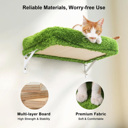 FUKUMARU Cat Wall Shelves, Stable & Safe 4 in 1 Cat Furniture Set, Wooden Climbing Wall with Scratching Post for 16 Inch Drywall - Gray