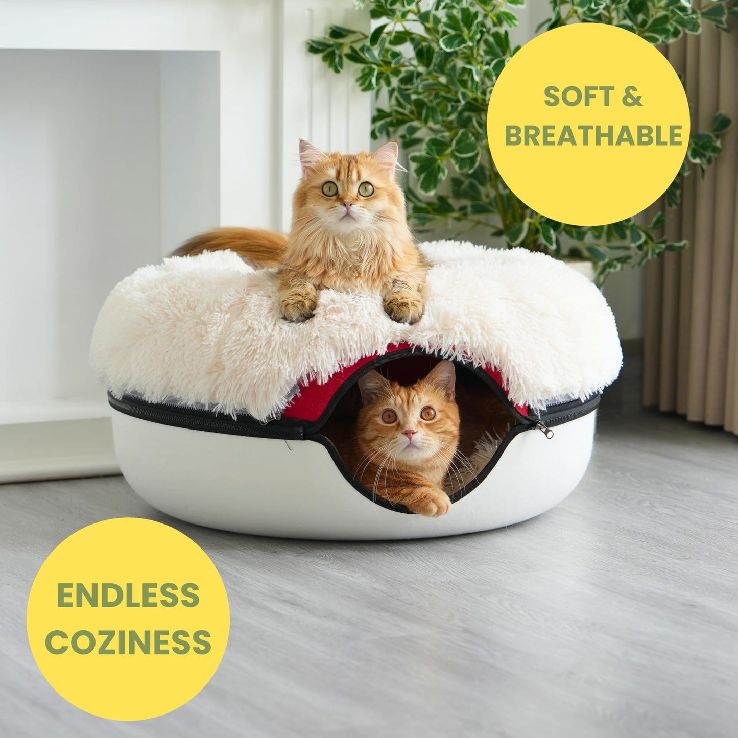 CATTASAURUS Peekaboo Cat Cave for Multiple & Large Cats Up to 30-45 Lbs, Scratch Detachable & Washable Tunnel Bed, Comfy Donut Cat Cave (Light Gray, Large)