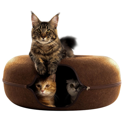 CATTASAURUS Peekaboo Cat Cave for Multiple & Large Cats Up to 30-45 Lbs, Scratch Detachable & Washable Tunnel Bed, Comfy Donut Cat Cave (Light Gray, Large)