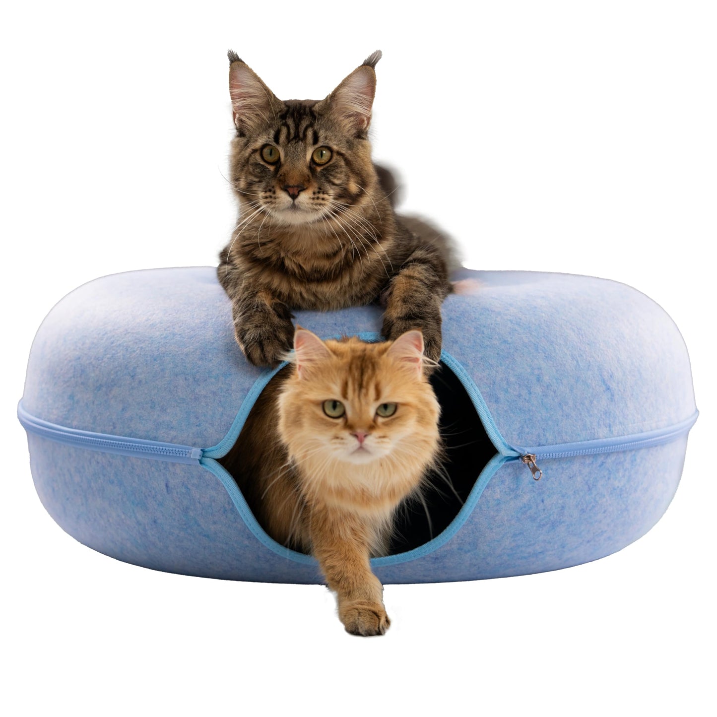 CATTASAURUS Peekaboo Cat Cave for Multiple & Large Cats Up to 30-45 Lbs, Scratch Detachable & Washable Tunnel Bed, Comfy Donut Cat Cave (Light Gray, Large)