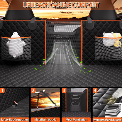 Back Seat Extender for Dogs - Large Space, Waterproof Dog Car Seat Cover for Back Seat with Hard Bottom Holds 420lbs, 600D Heavy-Duty Upgraded Material Dog Hammock for Car, Easy to Use and Clean