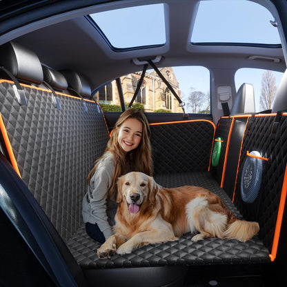 Back Seat Extender for Dogs - Large Space, Waterproof Dog Car Seat Cover for Back Seat with Hard Bottom Holds 420lbs, 600D Heavy-Duty Upgraded Material Dog Hammock for Car, Easy to Use and Clean