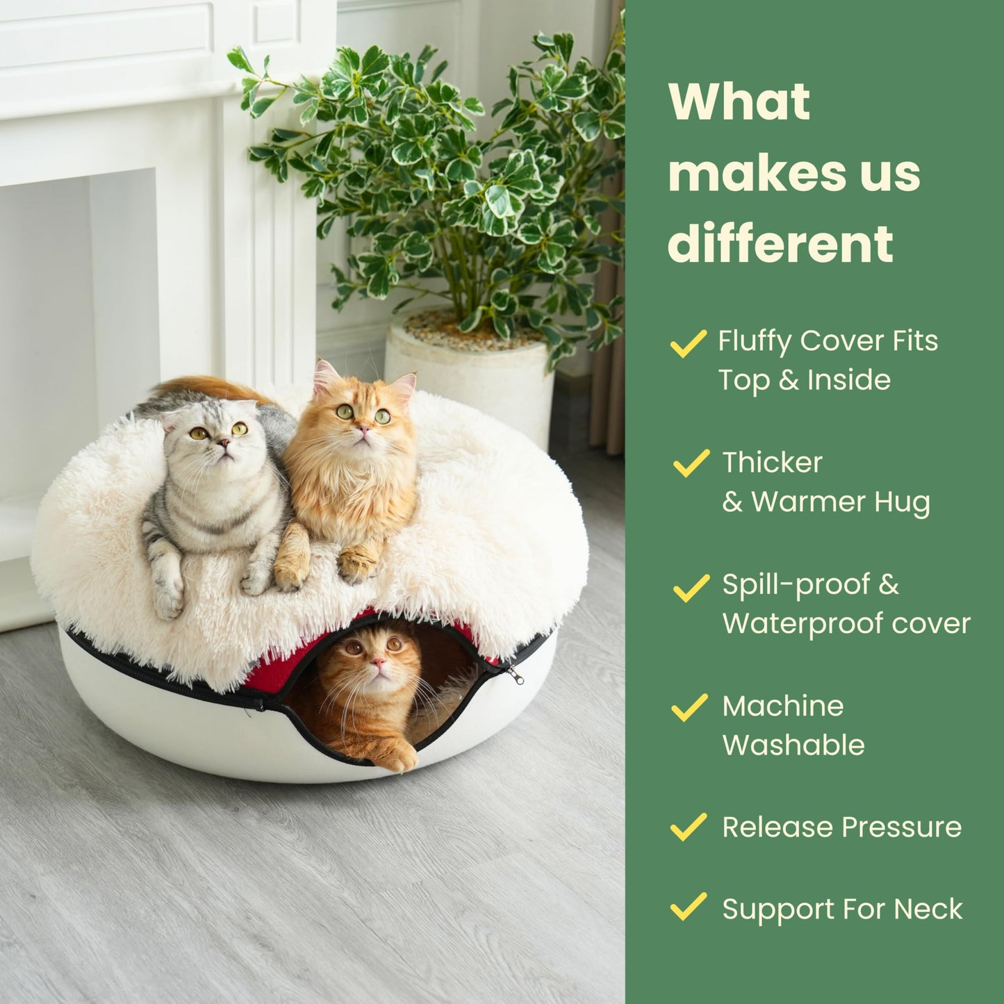CATTASAURUS Peekaboo Cat Cave for Multiple & Large Cats Up to 30-45 Lbs, Scratch Detachable & Washable Tunnel Bed, Comfy Donut Cat Cave (Light Gray, Large)