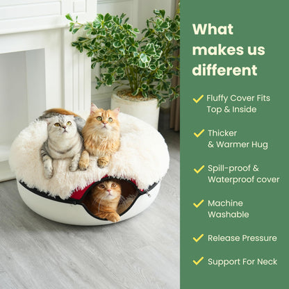 CATTASAURUS Peekaboo Cat Cave for Multiple & Large Cats Up to 30-45 Lbs, Scratch Detachable & Washable Tunnel Bed, Comfy Donut Cat Cave (Light Gray, Large)