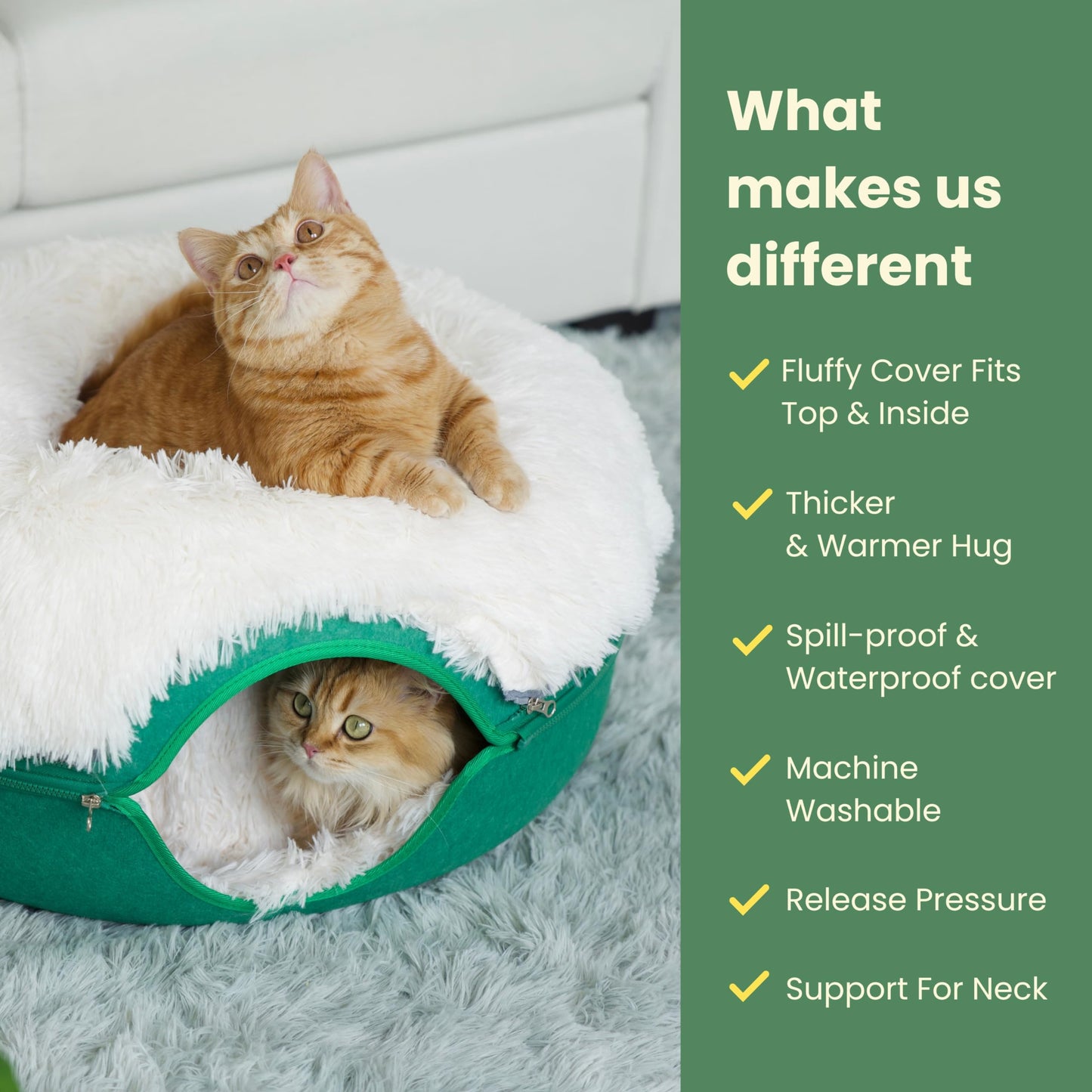 CATTASAURUS Peekaboo Cat Cave for Multiple & Large Cats Up to 30-45 Lbs, Scratch Detachable & Washable Tunnel Bed, Comfy Donut Cat Cave (Light Gray, Large)