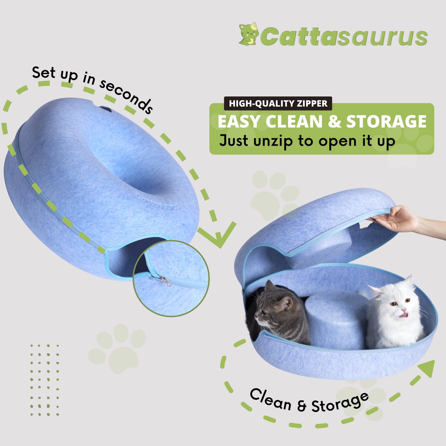 CATTASAURUS Peekaboo Cat Cave for Multiple & Large Cats Up to 30-45 Lbs, Scratch Detachable & Washable Tunnel Bed, Comfy Donut Cat Cave (Light Gray, Large)