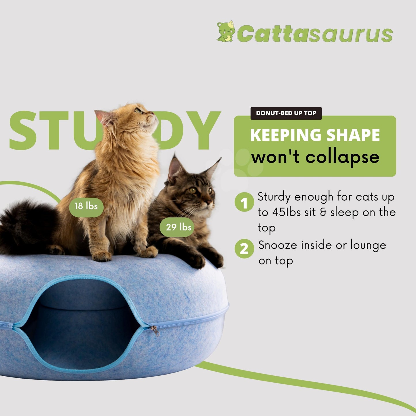 CATTASAURUS Peekaboo Cat Cave for Multiple & Large Cats Up to 30-45 Lbs, Scratch Detachable & Washable Tunnel Bed, Comfy Donut Cat Cave (Light Gray, Large)