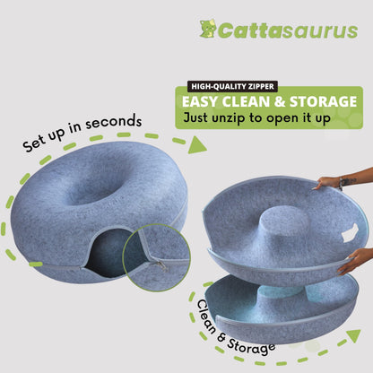 CATTASAURUS Peekaboo Cat Cave for Multiple & Large Cats Up to 30-45 Lbs, Scratch Detachable & Washable Tunnel Bed, Comfy Donut Cat Cave (Light Gray, Large)