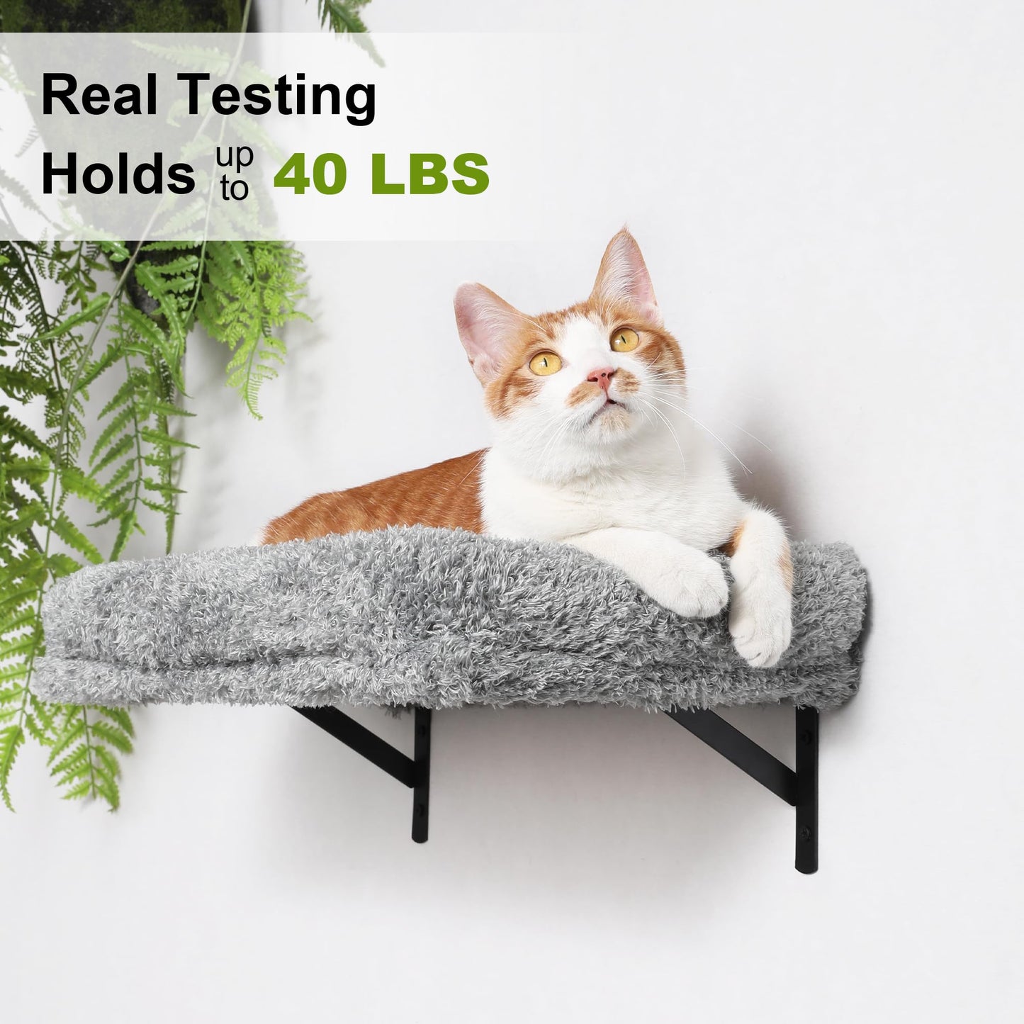 FUKUMARU Cat Wall Shelves, Stable & Safe 4 in 1 Cat Furniture Set, Wooden Climbing Wall with Scratching Post for 16 Inch Drywall - Gray