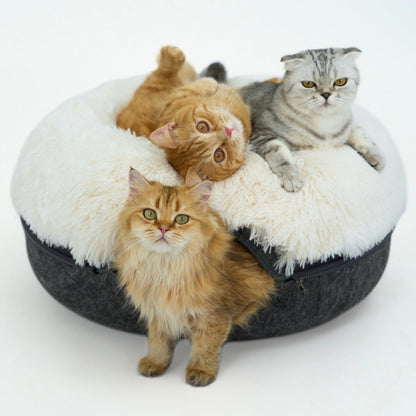 CATTASAURUS Peekaboo Cat Cave for Multiple & Large Cats Up to 30-45 Lbs, Scratch Detachable & Washable Tunnel Bed, Comfy Donut Cat Cave (Light Gray, Large)
