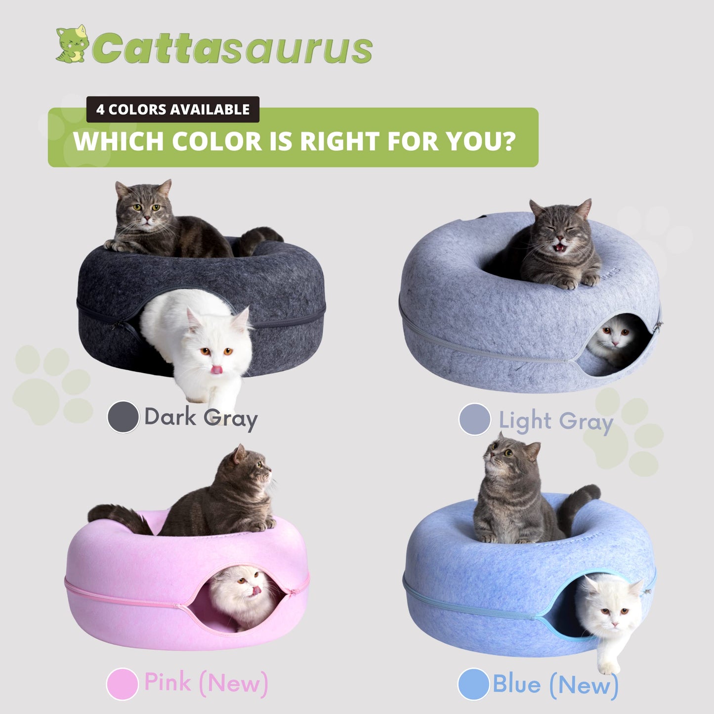 CATTASAURUS Peekaboo Cat Cave for Multiple & Large Cats Up to 30-45 Lbs, Scratch Detachable & Washable Tunnel Bed, Comfy Donut Cat Cave (Light Gray, Large)