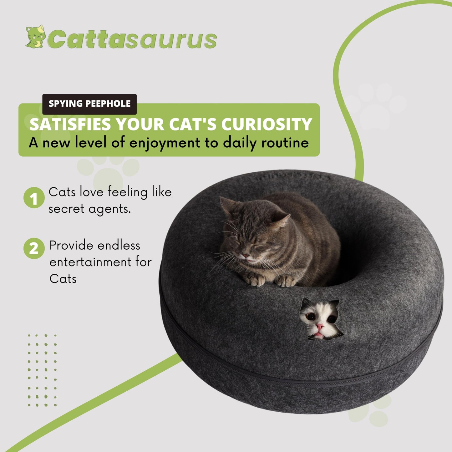 CATTASAURUS Peekaboo Cat Cave for Multiple & Large Cats Up to 30-45 Lbs, Scratch Detachable & Washable Tunnel Bed, Comfy Donut Cat Cave (Light Gray, Large)