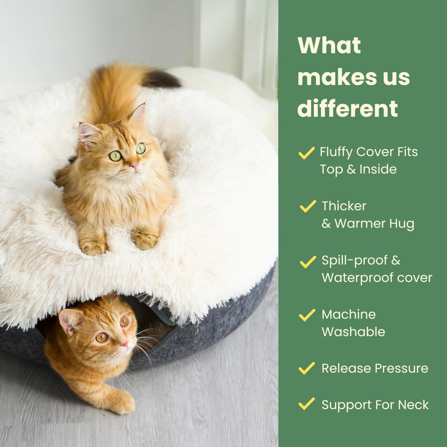CATTASAURUS Peekaboo Cat Cave for Multiple & Large Cats Up to 30-45 Lbs, Scratch Detachable & Washable Tunnel Bed, Comfy Donut Cat Cave (Light Gray, Large)