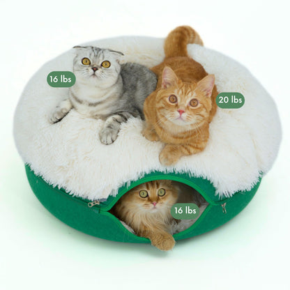 CATTASAURUS Peekaboo Cat Cave for Multiple & Large Cats Up to 30-45 Lbs, Scratch Detachable & Washable Tunnel Bed, Comfy Donut Cat Cave (Light Gray, Large)