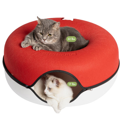 CATTASAURUS Peekaboo Cat Cave for Multiple & Large Cats Up to 30-45 Lbs, Scratch Detachable & Washable Tunnel Bed, Comfy Donut Cat Cave (Light Gray, Large)