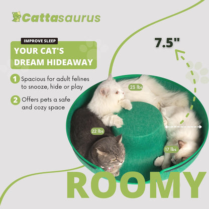 CATTASAURUS Peekaboo Cat Cave for Multiple & Large Cats Up to 30-45 Lbs, Scratch Detachable & Washable Tunnel Bed, Comfy Donut Cat Cave (Light Gray, Large)