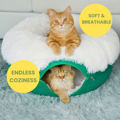 CATTASAURUS Peekaboo Cat Cave for Multiple & Large Cats Up to 30-45 Lbs, Scratch Detachable & Washable Tunnel Bed, Comfy Donut Cat Cave (Light Gray, Large)