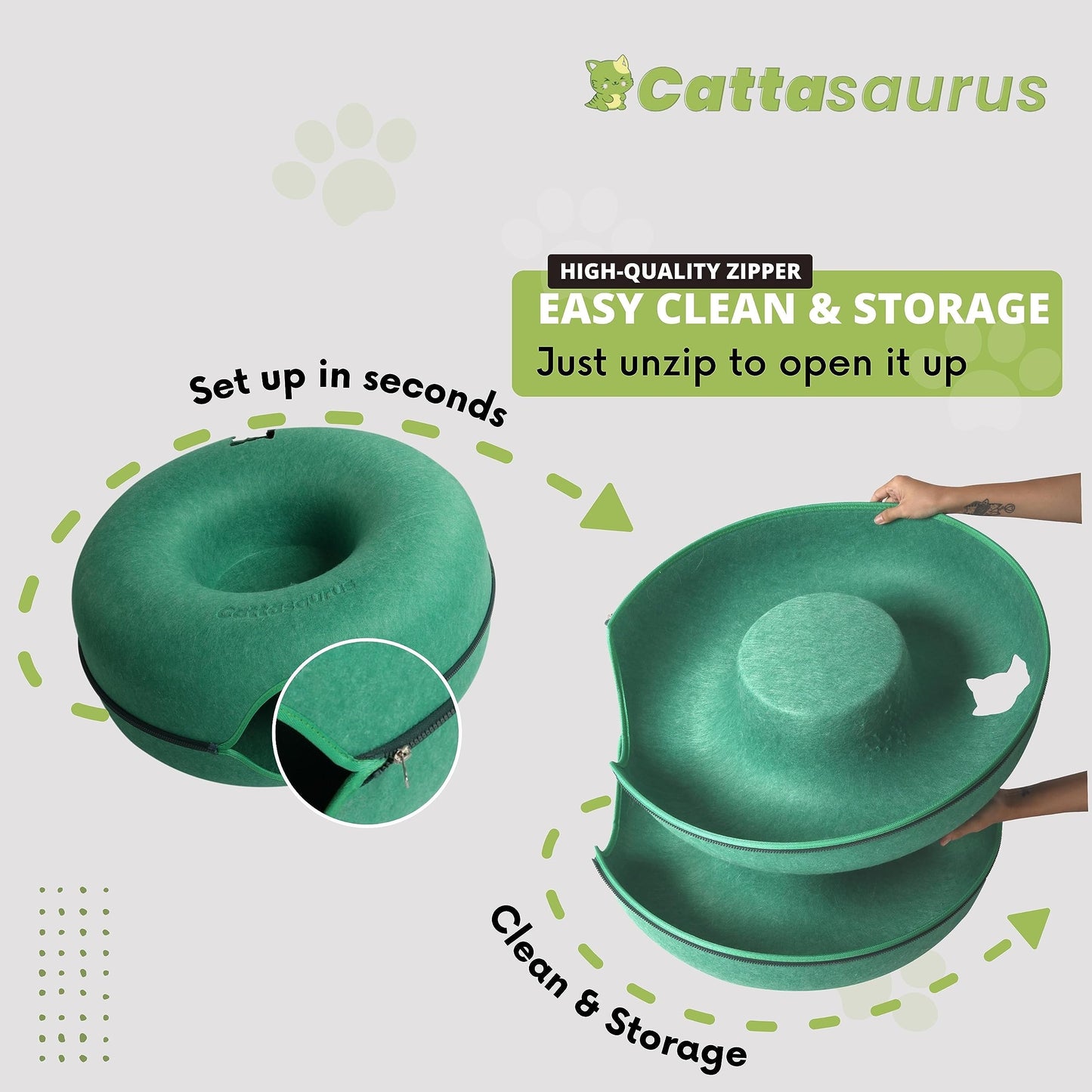CATTASAURUS Peekaboo Cat Cave for Multiple & Large Cats Up to 30-45 Lbs, Scratch Detachable & Washable Tunnel Bed, Comfy Donut Cat Cave (Light Gray, Large)